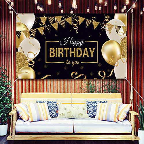 Happy Birthday Backdrop Banner Extra Large Black and Gold Sign Poster for Men Women Birthday Anniversary Party Photo Booth Backdrop Background Banner Decoration Supplies Happy Birthday Backdrop Banner Extra Large Black and Gold Sign Poster for Men Women Birthday Anniversary Party Photo Booth Backdrop Background Banner Decoration Supplies